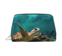 Sea Turtle1 Print Premium Leather Toiletry Travel Pouch with Waterproof Portable Pouch Open Flat Makeup Bag