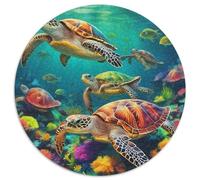 Sea TurtleJigsaw Puzzle 1000 Pieces for Adults Kids Round The Underwater WorldCreative Challenging Toys Gift1000pcs (67.5x67.5cm)