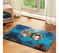 Sea Turtles Absorbent Leather Pet Tablecloth Non-Slip Dining Pad for Puppy Kitten Food Water Bowls