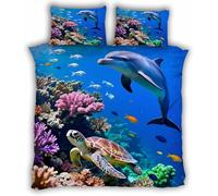 Sea Turtles and Dolphins King Size Duvet Cover Sets Marine Life Bedding Set 3D Print Soft Microfiber Quilt Covers 230x220 cm with Zipper Closure and 2 Pillowcases 50x75 cm for Adults L.3553