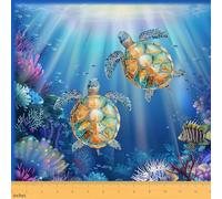 Sea Turtles Decorative Fabric for Upholstery and Home DIY Projects,Ocean Tropical Wildlife Fabric by The Yard,Underwater Animal Theme Precut Fabric Squres for Kids Adults,1 Yard