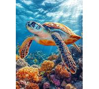 Sea Turtles Diamond Art Painting Kits for Adults Kids, 5D Full Round Drill Animal Diamond Painting, DIY Crystal Art Mosaic Kit for Adults Beginners, for Home Wall Christmas Decorations 60X80cm P-87