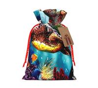 (Sea Turtles Diamond Painting) Christmas Burlap Gift Bags, Eco-Friendly Polyester Drawstring Pouches For Holiday, Birthday & Party Gift Packaging S