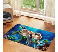 Sea Turtles Diamond Painting Pet Feeding Mat Absorbent Pu Leather Dog Cat Food Mats Contain Spills Protects Floors, Anti-Slip Rubber Backing Dog Bowl Mats Easy Clean Pet Placemats 30x45cm