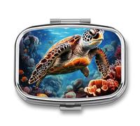 Sea Turtles Diamond Painting Pill Box 2 Compartment Portable Pill Case Daily Square Pill Organizer for Pocket Purse Daily Medicine Container to Hold Vitamins Fish Oil Travel Gifts