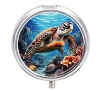 Sea Turtles Diamond Painting Pill Case 3 Compartment Portable Pill Box Daily Round Pill Organizer for Pocket Purse Daily Medicine Container to Hold Vitamins Fish Oil Travel Gifts