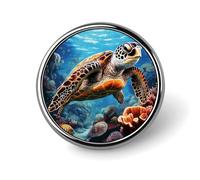 Sea Turtles Diamond Painting Round Badge Personalized Metal Lapel Pin Badges Fit Clothing Bags Hat Humorous Printed Brooch Badge Party Decorations Accessories for Men Women