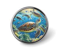 Sea Turtles Diamond Painting Round Badge Personalized Metal Lapel Pin Badges Fit Clothing Bags Hat Humorous Printed Brooch Badge Party Decorations Accessories for Men Women