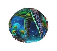 Sea Turtles Diamond Painting Shower Cap for Women Reusable Waterproof Shower Bonnet Double Layer Large Bath Cap Washable Elastic Band Bath Hair Hat for Long Hair, Braids, Men