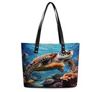 Sea Turtles Diamond Painting Tote Bag Large Soft Leather Purse with Zipper Lightweight Ladies Shoulder Handbag
