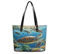 Sea Turtles Diamond Painting Tote Bag Large Soft Leather Purse with Zipper Lightweight Ladies Shoulder Handbag