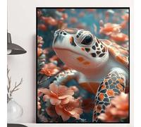Sea Turtles Diamond Pinting Flowers Diamond Art Kits Adults Beginner, Crystal Gem Art 5D DIY Round Full Drill Crystal Rhinestone Embroidery Cross Stitch for Home Decor, Gifts 12x16inch -hjw250871