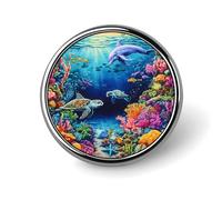 Sea Turtles Dolphins Tropical Fish Coral Round Pin Brooch Enamel Lapel Badges Jewelry Decor for Backpack Hats