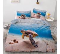 Sea Turtles Duvet Cover Set Single Size Ocean Animals Quilt Cover 135x200 cm 3D Reversible Bedding with Pillowcase Zipper Closure Soft Easy Care Comforter Covers Set a.1737