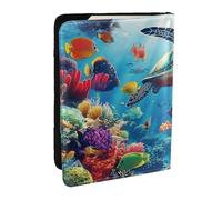 Sea Turtles, Fish, Coral Printed Passport Holder,Travel Pu Leather Passport Cover Case Organiser for Men Women,6.5 Inch