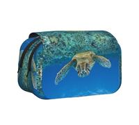 Sea Turtles Flip-Top Double-Layer Pencil Case,Large Capacity (Holds 50 Pens/Pencis),Full-Print Durable Polyester School Office Supplies