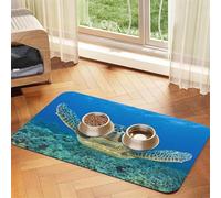 Sea Turtles Patterned Pet Feeding Mat with Water-Absorbing PU Top & Rubber Base - Anti-Slip Dog Cat Food Mat for Cats, Dogs & Pets, 30x45cm