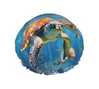 Sea Turtles Print Double Layer Waterproof Shower Cap Women Men Reusable Bath Hair Caps Elastic Band