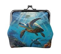 Sea Turtles print Small Pouch Kiss Lock Coin Purse for Women Coin Change Purse, Credit Card Wallet