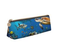 Sea Turtles Print Student Pencil Case Large Capacity Triangle Pouch Daily Essentials School College
