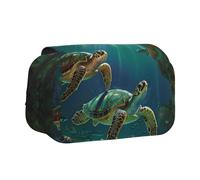 Sea Turtles Printed Flip Pencil Case with 2 Compartments, Large Capacity, Portable Stationery Organizer for School, Travel and Art