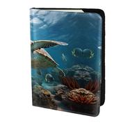 Sea Turtles Printing Cowhide Passport Holder,Passport Cover,Travel Card Cover Case For Men Women,Documents Protector, Black, One Size