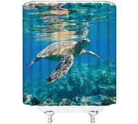 Sea Turtles Shower Curtain Marine Life Shower Curtains for Bathroom Mould Resistant Fabric 3D Bathtub Curtain Waterproof Polyester Washable 180x180 cm (71 x 71 Inch) with 12 Hooks c.2740