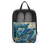 Sea Turtles Starfish Vintage Map Shoe Bag for Travel Daily Use Anti-dust Storage Carrier Golf Shoe Pouch