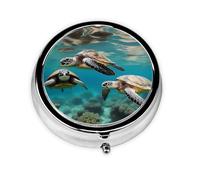 Sea Turtles Swim Cute Pill Organizer - AM PM Pill Box, Small & Large Travel Pill Case, Unique Custom Design, Iron Plating, Perfect for Purse and On-The-Go
