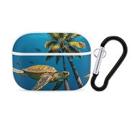 Sea Turtles Swimming Airpod Pro Case AirPods 2 Case for Women Hard Shell Protective Cover with Carabiner Keychain Compatible with AirPods Case 2nd 1st Generation, Front LED Visible White