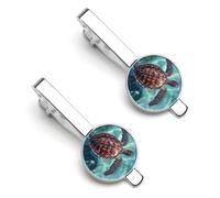 Sea Turtles Swimming in Ocean Silver Tie Clip Suit Accessories for Men Necktie Bar Set Pin Business Wedding