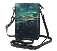 Sea under the Aurora Borealis Lightweight leather crossbody phone bag, women's shoulder bag cell phone wallet, travel bag with credit card slots,