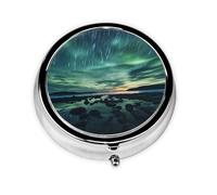 Sea Under The Aurora Borealis Take-Along Pill Box, Portable Round Pill Box, fits in Your Purse Pocket Lightweight 3 Compartment Pill Box,