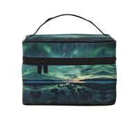 Sea under the Aurora Borealis Women's Large Capacity Makeup Bag, Portable Travel Makeup Bag, (9x6.5x6.2 inches) Girls Large Makeup Bag Storage Bag