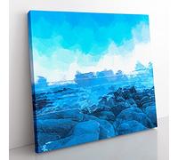 Sea View at Dawn in Abstract Modern Canvas Wall Art Print Ready to Hang, Framed Picture for Living Room Bedroom Home Office Décor, 50x50 cm (20x20 Inch)