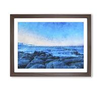 Sea View At Dawn Painting Modern Art Framed Wall Art Print, Ready to Hang Picture for Living Room Bedroom Home Office Décor, Walnut A3 (46 x 34 cm)
