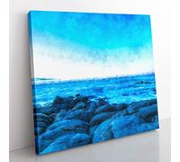 Sea View at Dawn Painting Modern Canvas Wall Art Print Ready to Hang, Framed Picture for Living Room Bedroom Home Office Décor, 35x35 cm (14x14 Inch)