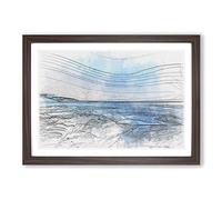 Sea View at Dawn Sketch Framed Print | A2 Walnut Framed Wall Art | Ready to Hang | Modern Nautical Picture | Living Room Bedroom Lounge Office