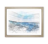 Sea View At Dawn Sketch Modern Art Framed Print | A2 Oak Framed Wall Art | Ready to Hang | Modern Nautical Picture | Living Room Bedroom Lounge Office