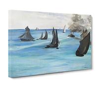 Sea View, Calm Weather By Edouard Manet Canvas Print | Gallery Wrapped 30mm Frame Wall Art | 24x16 inches | Ready to Hang | Coastal Seascape Picture | Living Room Bedroom Lounge Office