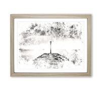Sea View From Weymouth Dorset Watercolour Modern Framed Wall Art Print, Ready to Hang Picture for Living Room Bedroom Home Office Décor, Oak A4 (34 x 25 cm)