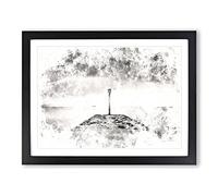 Sea View From Weymouth Dorset Watercolour Modern Framed Wall Art Print, Ready to Hang Picture for Living Room Bedroom Home Office Décor, Black A2 (64 x 46 cm)