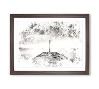 Sea View From Weymouth Dorset Watercolour Modern Framed Wall Art Print, Ready to Hang Picture for Living Room Bedroom Home Office Décor, Walnut A2 (64 x 46 cm)