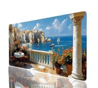 Sea View Mouse Mat 24”x12” Waterproof Gaming Mouse Pad Small Town Non-slip Rubber Base Abrasion-resistant Stitched Edges, Large Mousepad as Desk Mat for Office Accessories Laptop Keyboard JXL-0880