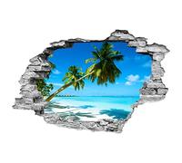 Sea View Mural Palm Tree Scenery 3D Broken Wall Vinyl Stickers Home Decoration Beach Sunset Landscape Poster Wallpaper