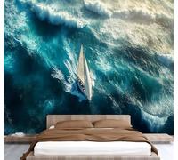 Sea View Photo Wallpaper for Bedroom Sailing Ships The Sea Scenery 3D Small Wall Mural, Removable Peel and Stick Self-Adhesive Wall Decal for Boys Girls Living Room Office Decor 157"x 110" U-39