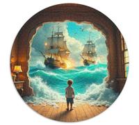 Sea View Sailboat 1000 Piece Ocean Sailboat Round Puzzles Jigsaw for Adults Gift for Family Unique Shape And Home Decor Creative for Teenagers And Adults 1000pcs (67.5x67.5cm)