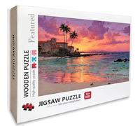 Sea View Wooden Jigsaw Puzzles 75x50cm, Sunset Jigsaw Puzzles 1000 Piece for Adults with Box, Educational Challenging Game, Gifts for Teens, Back Lettering Easy to Distinguish, Home Decoration, I-6561