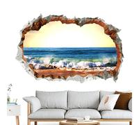 Sea Wall Stickers, Scene Wall Stickers, Sun Wallpaper, Self-Adhesive Seascape, Broken Hole, Sand, Wall Sticker, Window Mural, for Living Room