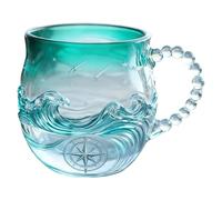 Sea Wave Glass Mug - 14oz Wave Glass Mug, Textured Sea Waves Design | Seaa Lover Beverage Mugs | for Juice Drinks Milk Office Kitchen Dining Room Hotel Teachers Students Artists Collectors